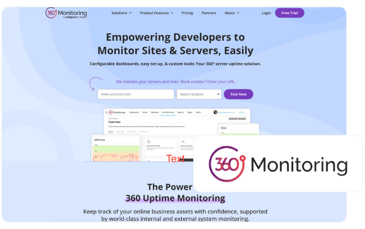 360 Monitoring homepage and logo