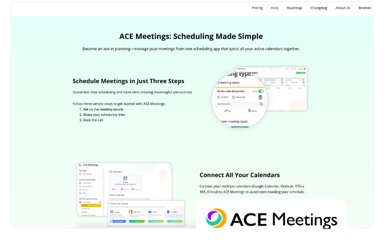 ACE Meetings homepage and logo