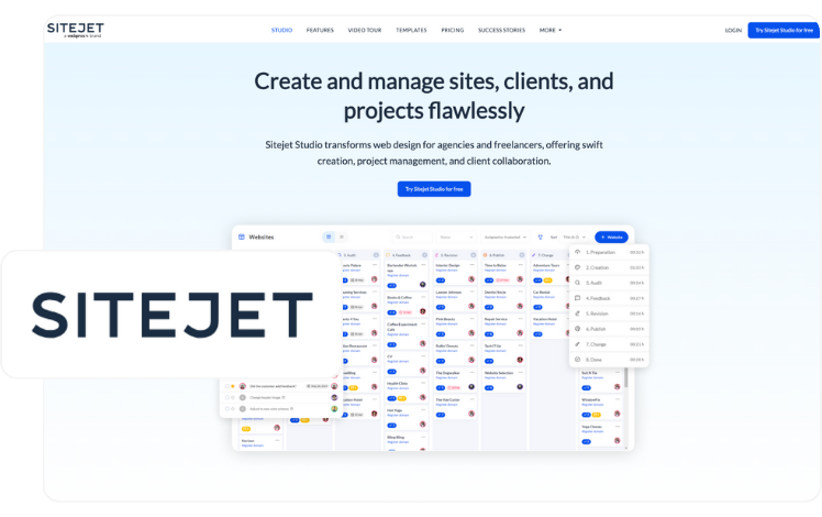 SITEJET homepage and logo