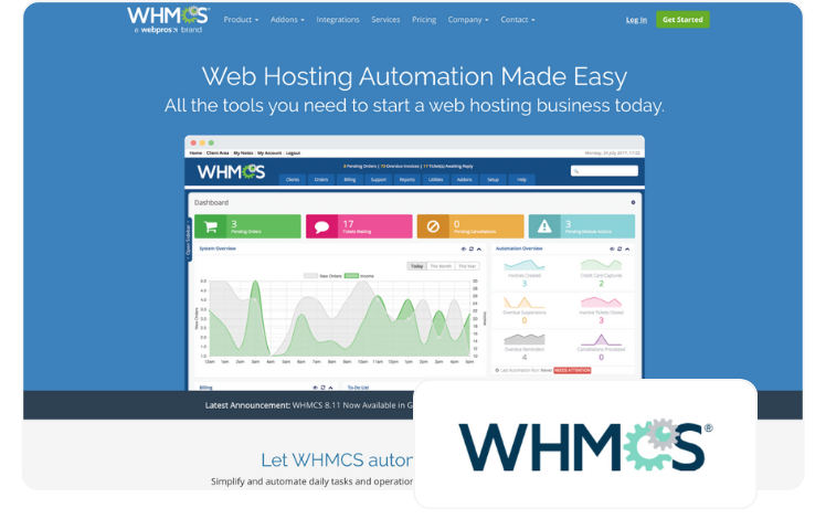 WHMCS homepage and logo